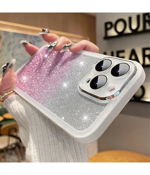 Силиконовый чехол "Bling Plating" для iPhone 15 Pro Max Бело-Розовый