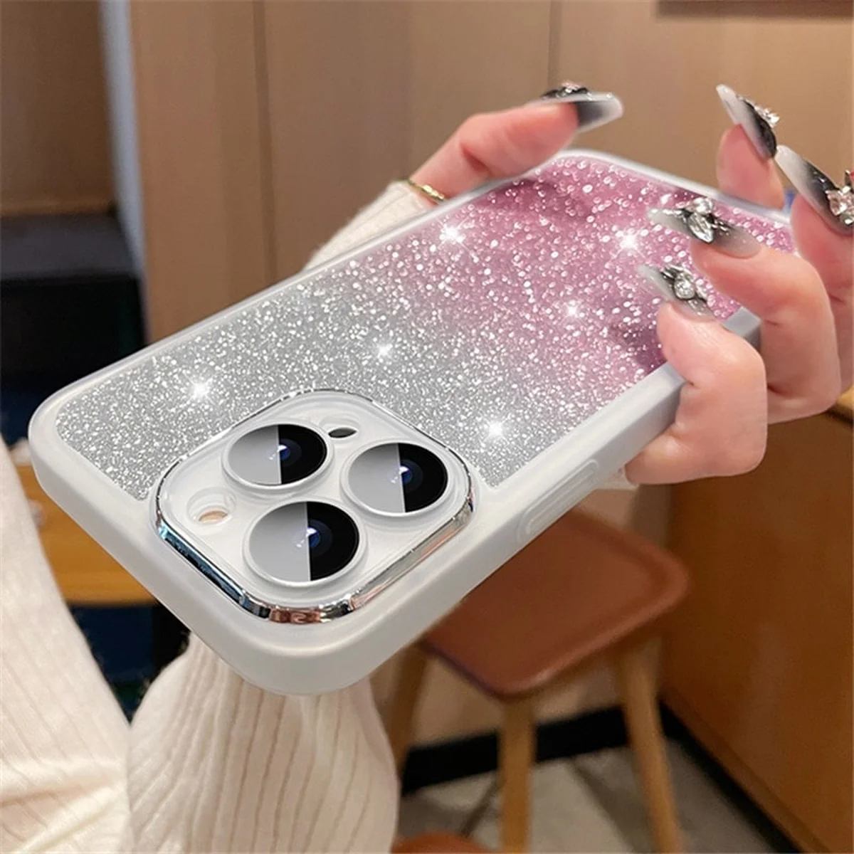 Силиконовый чехол "Bling Plating" для iPhone 15 Pro Max Бело-Розовый