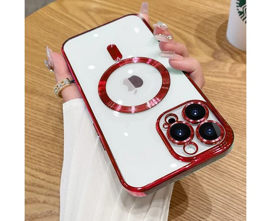 Силиконовый чехол "Transparent Plating" with MagSafe для Apple iPhone 12 Pro Max Красный