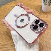 Силиконовый чехол "Transparent Plating" with MagSafe для Apple iPhone 15 Pro Max Розовый