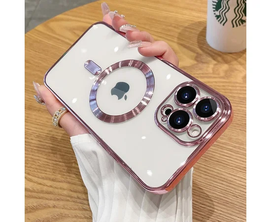 Силиконовый чехол "Transparent Plating" with MagSafe для Apple iPhone 12 Pro Max Розовый