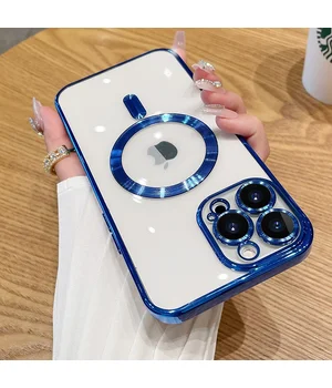 Силиконовый чехол "Transparent Plating" with MagSafe для Apple iPhone 16 Pro Max Синий Силиконовый чехол "Transparent Plating" with MagSafe для Apple iPhone 16 Pro Max Синий