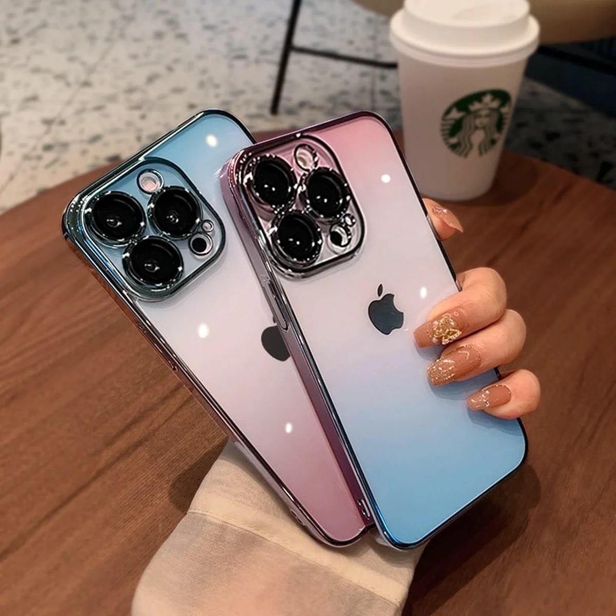 Силиконовый чехол "Electroplate Gradient" для Apple iPhone 15 Pro Max Сине-розовый