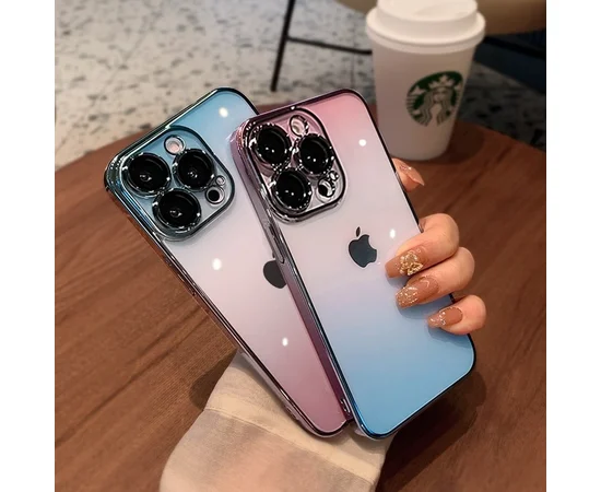 Силиконовый чехол "Electroplate Gradient" для Apple iPhone 15 Pro Max Сине-розовый