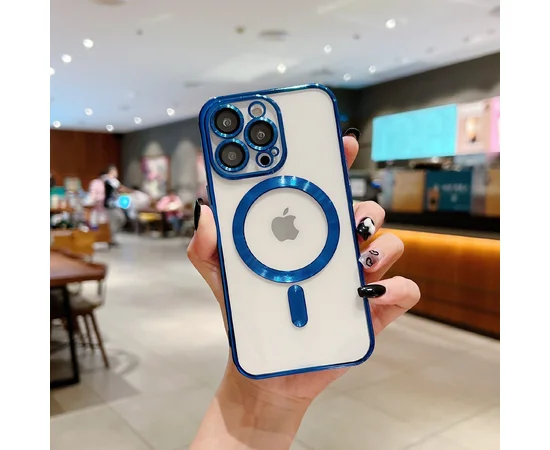 Силиконовый чехол "Transparent Plating" with MagSafe для Apple iPhone 12 Pro Max Синий
