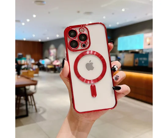 Силиконовый чехол "Transparent Plating" with MagSafe для Apple iPhone 12 Pro Max Красный