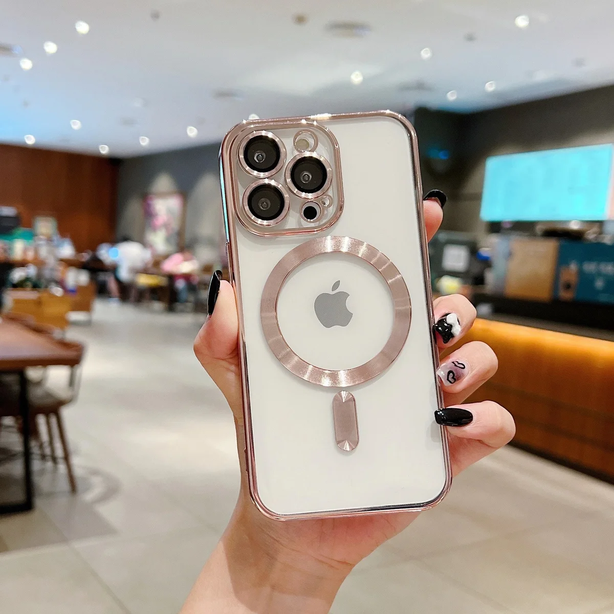 Силиконовый чехол "Transparent Plating" with MagSafe для Apple iPhone 13 Pro Розовый
