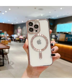 Силіконовий чохол "Transparent Plating" with MagSafe для Apple iPhone 11 Pro Max Рожевий