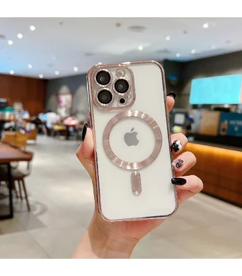 Силіконовий чохол "Transparent Plating" with MagSafe для Apple iPhone 16 Pro Рожевий