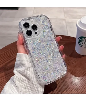 Силиконовый чехол "Bling Cute Wave" для Apple iPhone 13 Pro Max Серебряный Силиконовый чехол "Bling Cute Wave" для Apple iPhone 13 Pro Max Серебряный