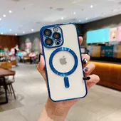 Силіконовий чохол "Transparent Plating" with MagSafe для Apple iPhone 16 Pro Max Синій