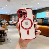 Силиконовый чехол "Transparent Plating" with MagSafe для Apple iPhone 11 Pro Красный
