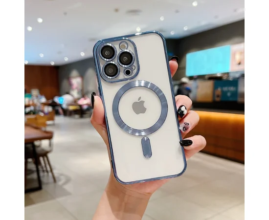 Силіконовий чохол "Transparent Plating" with MagSafe для Apple iPhone 15 Pro Max Сталевий синій