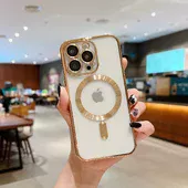 Силиконовый чехол "Transparent Plating" with MagSafe для Apple iPhone 11 Pro Золотой
