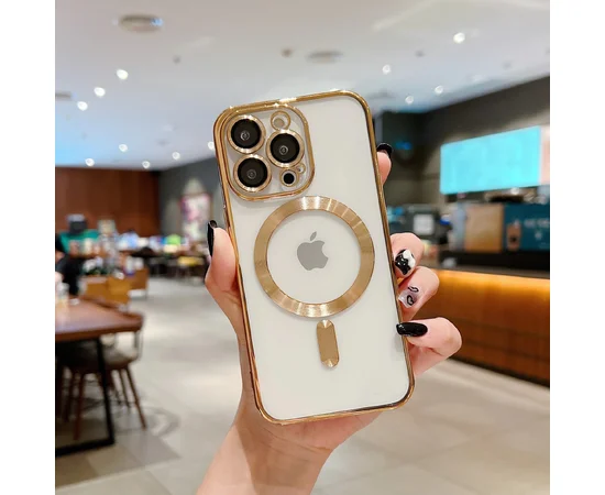 Силиконовый чехол "Transparent Plating" with MagSafe для Apple iPhone 11 Pro Max Золотой