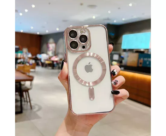 Силиконовый чехол "Transparent Plating" with MagSafe для Apple iPhone 12 Pro Max Розовый