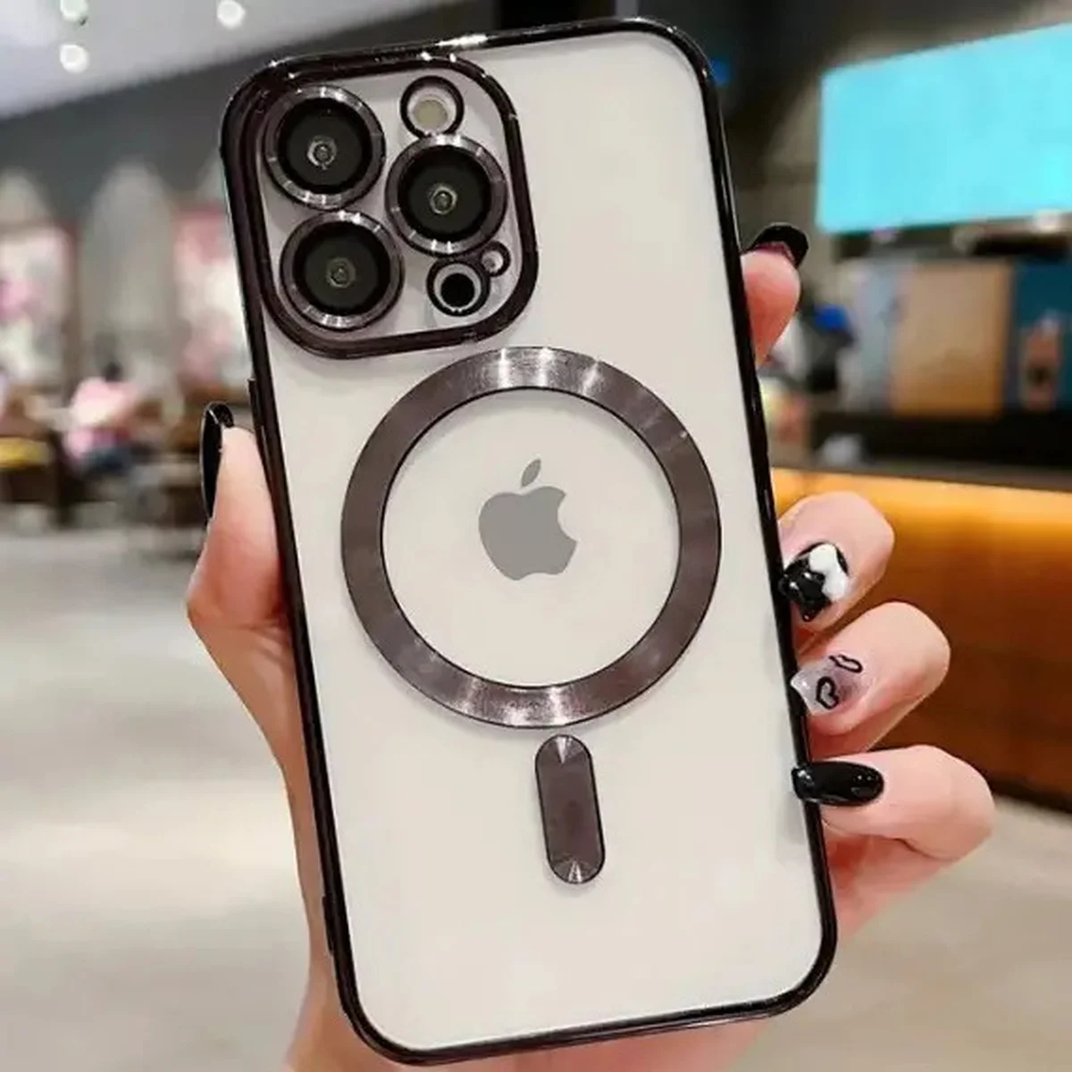 Силиконовый чехол "Transparent Plating" with MagSafe для Apple iPhone 12 Черный