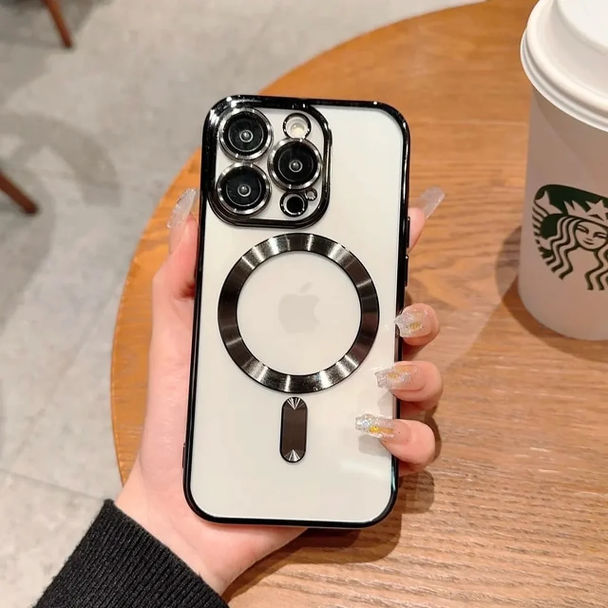 Силиконовый чехол "Transparent Plating" with MagSafe для Apple iPhone 14 Plus Черный