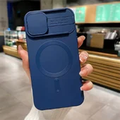 Силиконовый чехол "Lens Protection" with MagSafe со шторкой для iPhone 14 Pro Синий