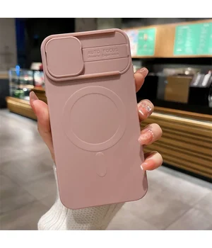 Силиконовый чехол "Lens Protection" with MagSafe со шторкой для iPhone 12 Pro Max Розовый