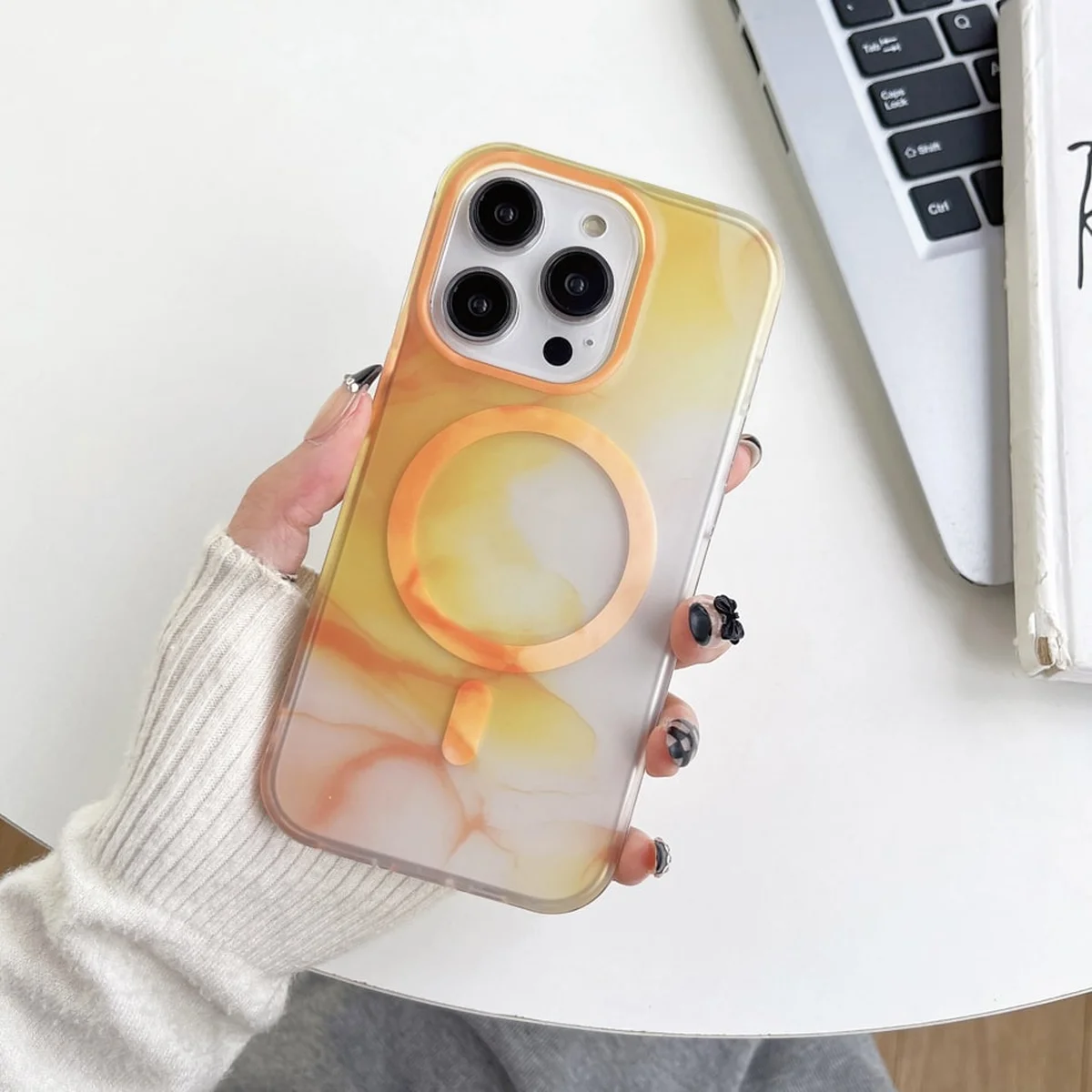 TPU+PC чехол "Watercolor Magnetic" with MagSafe для Apple iPhone 14 Pro Max Оранжевый