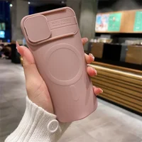 Силиконовый чехол "Lens Protection" with MagSafe со шторкой для iPhone 12 Pro Max Розовый