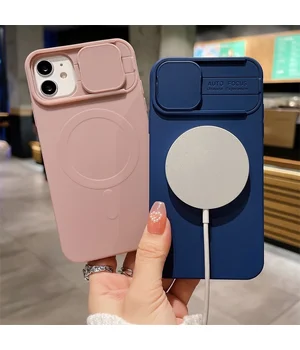 Силиконовый чехол "Lens Protection" with MagSafe со шторкой для iPhone 14 Pro Синий