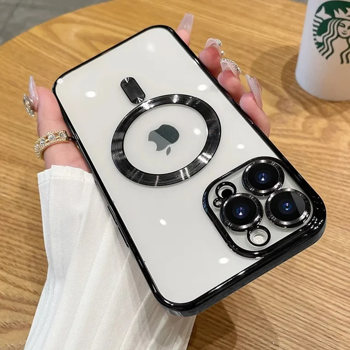 Силиконовый чехол "Transparent Plating" with MagSafe для Apple iPhone 15 Plus Черный