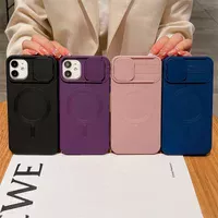 Силиконовый чехол "Lens Protection" with MagSafe со шторкой для iPhone 12 Pro Max Розовый