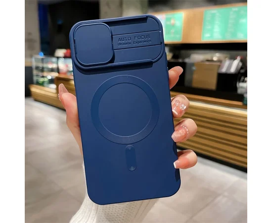 Силиконовый чехол "Lens Protection" with MagSafe со шторкой для iPhone 14 Pro Синий