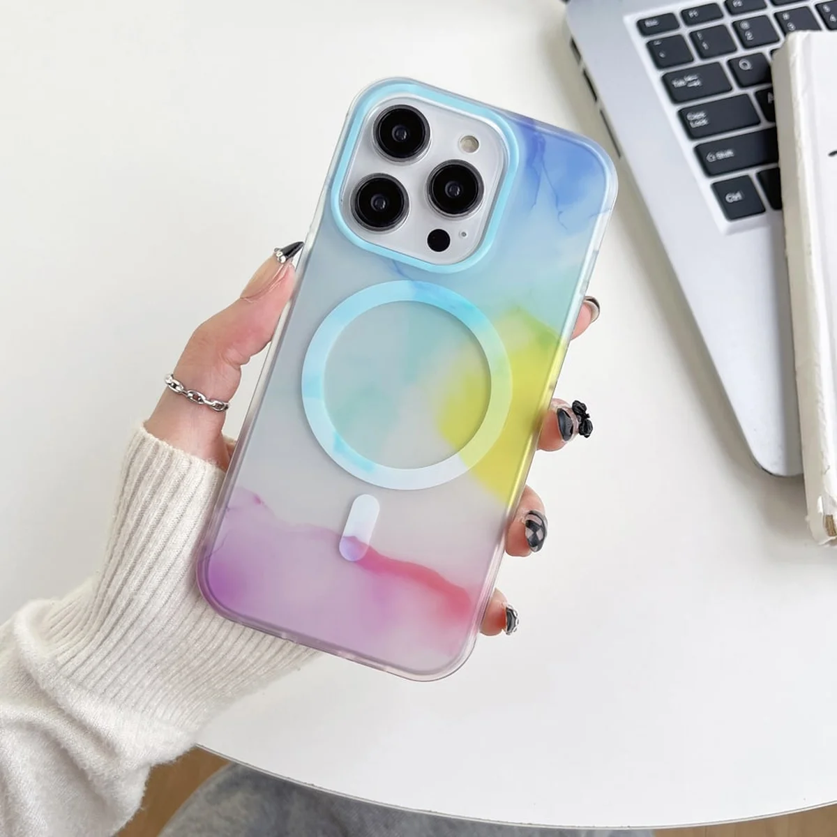 TPU+PC чехол "Watercolor Magnetic" with MagSafe для Apple iPhone 14 Pro Max Синий