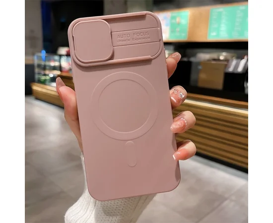 Силиконовый чехол "Lens Protection" with MagSafe со шторкой для iPhone 12 Pro Max Розовый