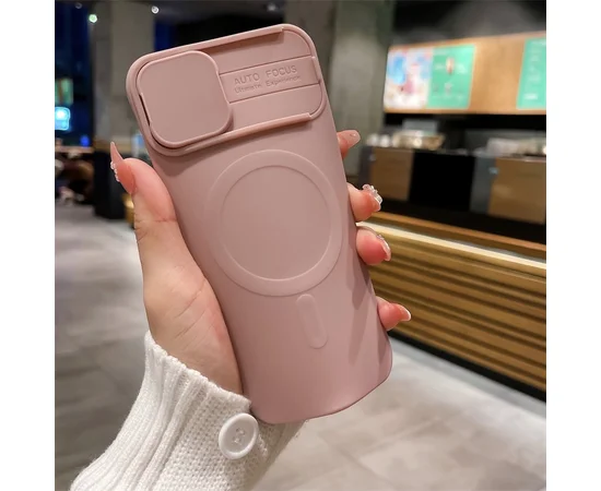 Силиконовый чехол "Lens Protection" with MagSafe со шторкой для iPhone 12 Pro Max Розовый