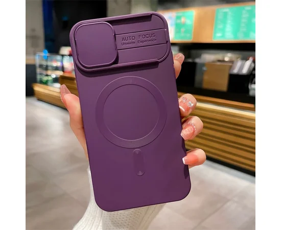 Силиконовый чехол "Lens Protection" with MagSafe со шторкой для iPhone 14 Pro Max Фиолетовый