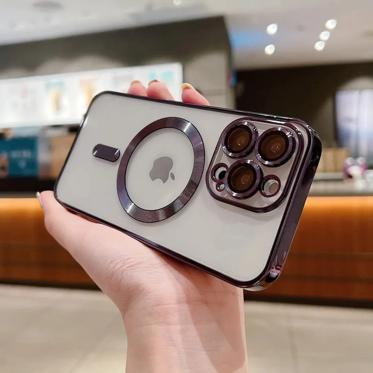 Силіконовий чохол "Transparent Plating" with MagSafe для Apple iPhone 14 Фіолетовий