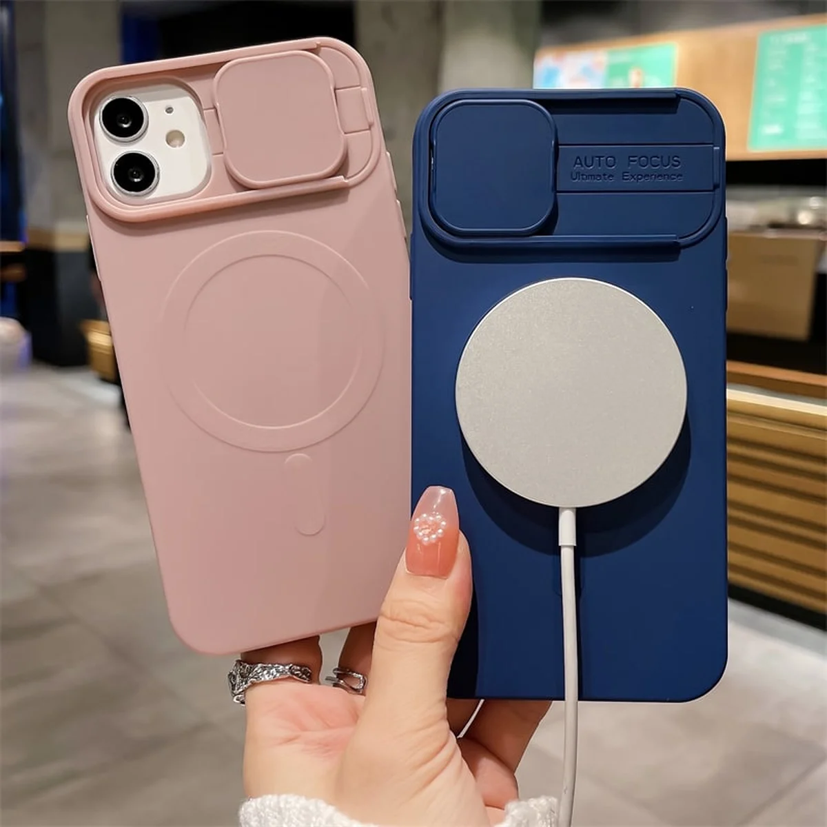 Силиконовый чехол "Lens Protection" with MagSafe со шторкой для iPhone 12 Pro Max Розовый