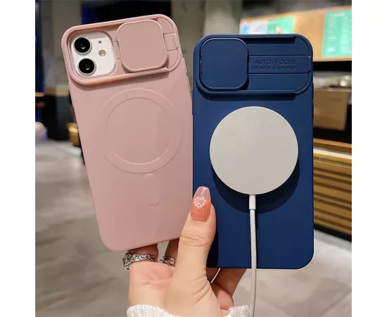 Силиконовый чехол "Lens Protection" with MagSafe со шторкой для iPhone 14 Pro Синий