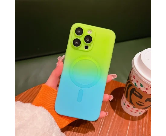 Силіконовий чохол "Luxury Gradient" with MagSafe для Apple iPhone 15 Pro Зелено-блакитний