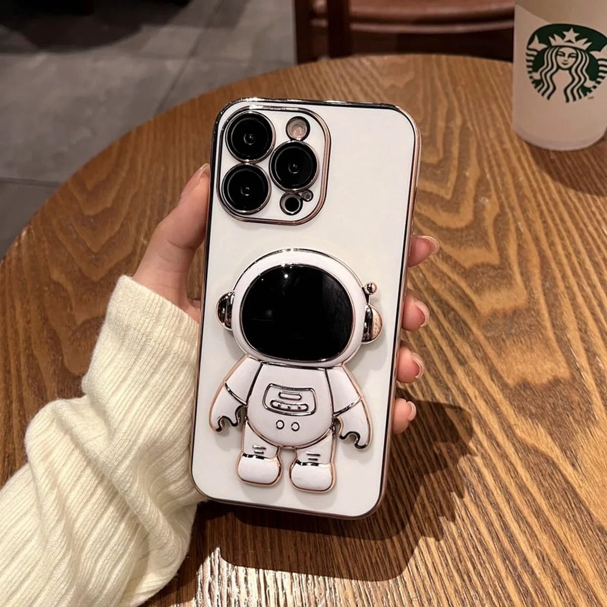 Силіконовий чохол "Космонавт" з підставкою для Apple iPhone 14 Pro Білий