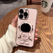 Силиконовый чехол "Космонавт" с подставкой для Apple iPhone 13 Pro Max Пудро-розовый
