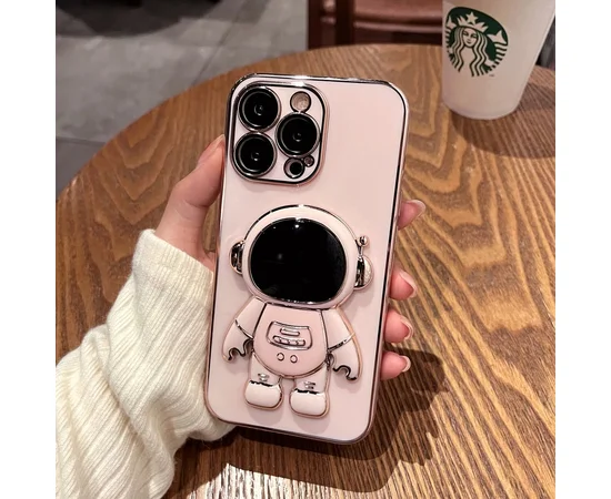Силіконовий чохол "Космонавт" з підставкою для Apple iPhone 13 Pro Max Пудро-рожевий