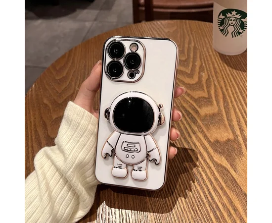 Силиконовый чехол "Космонавт" с подставкой для Apple iPhone 14 Pro Max Белый