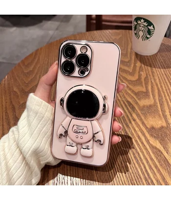 Силіконовий чохол "Космонавт" з підставкою для Apple iPhone 13 Pro Max Пудро-рожевий