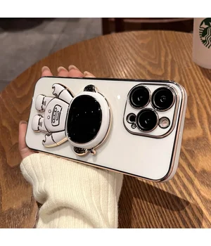 Силиконовый чехол "Космонавт" с подставкой для Apple iPhone 13 Pro Max Белый