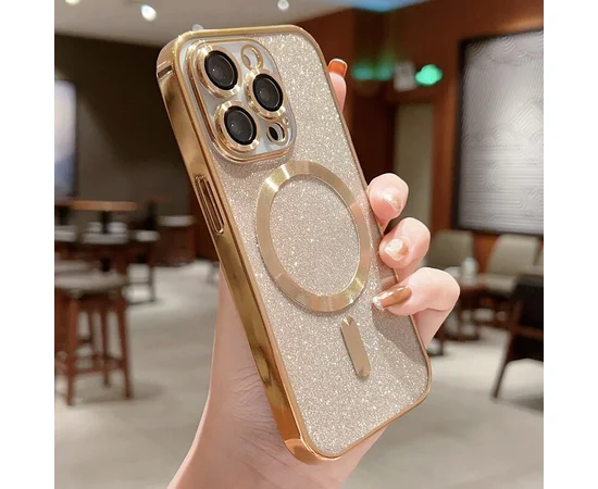Силиконовый чехол "Shining Plating" with MagSafe для iPhone 15 Pro Max Золотой