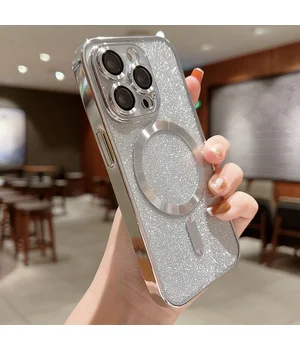 Силіконовий чохол "Shining Plating" with MagSafe для iPhone 12 Pro Max Срібний