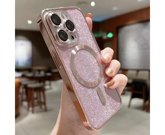Силіконовий чохол "Shining Plating" with MagSafe для iPhone 12 Pro Max Рожевий