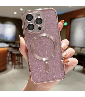 Силіконовий чохол "Shining Plating" with MagSafe для iPhone 15 Pro Max Рожевий