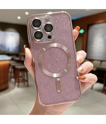 Силіконовий чохол "Shining Plating" with MagSafe для iPhone 15 Pro Max Рожевий
