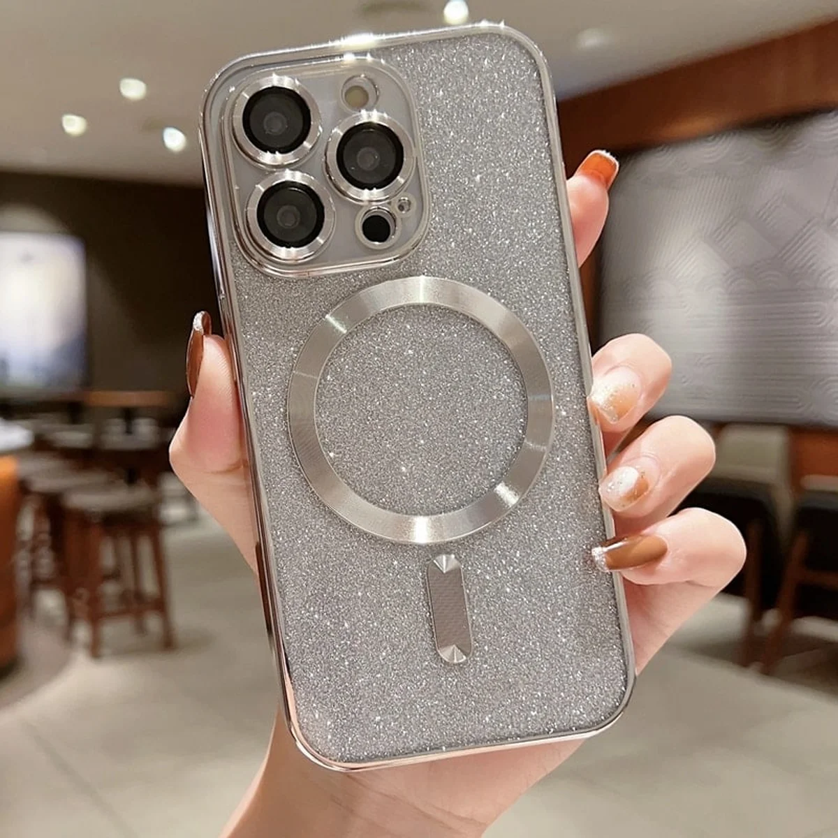 Силиконовый чехол "Shining Plating" with MagSafe для iPhone 12 Pro Серебряный